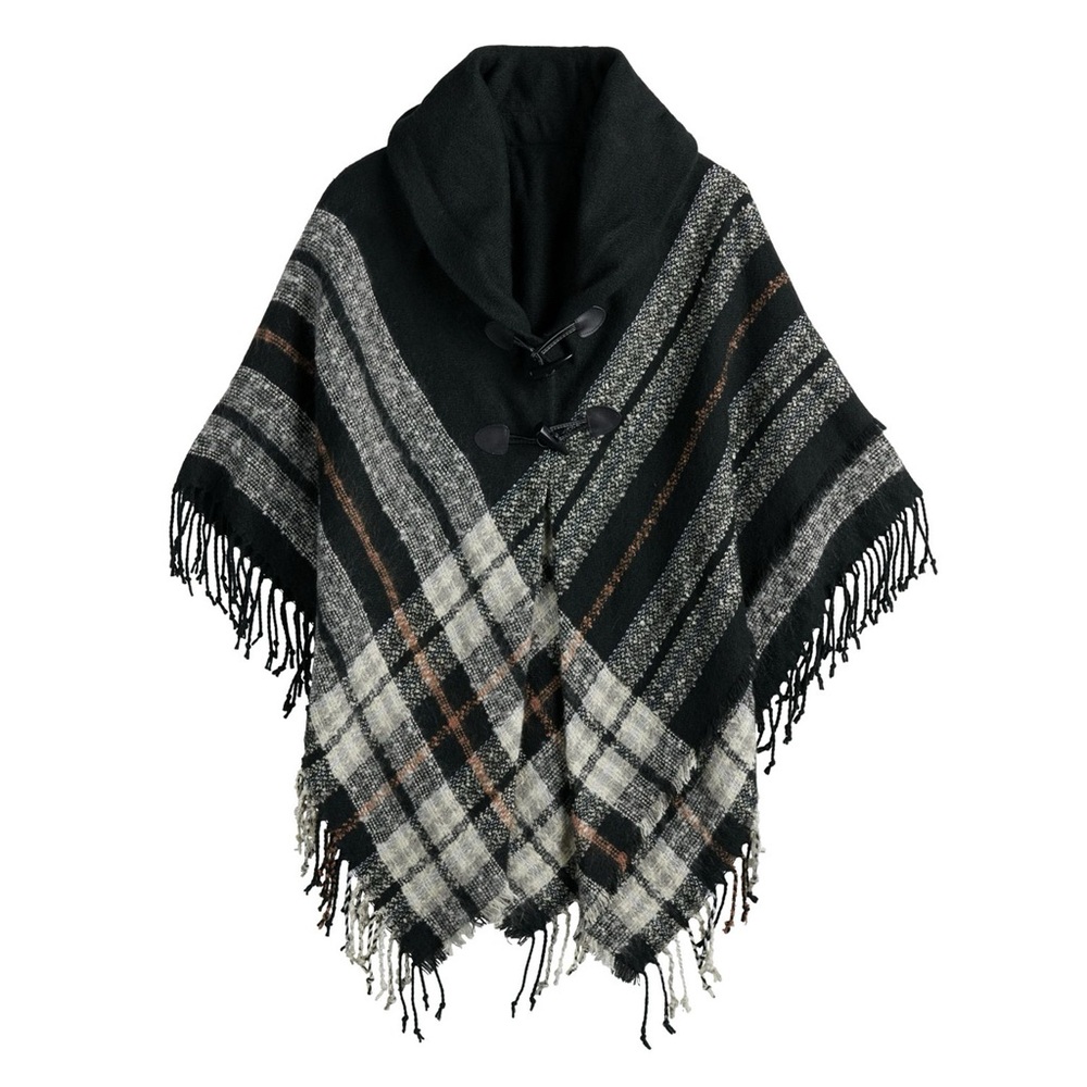 NWT Apt. 9 Plaid Toggle Cape Poncho Shawl Wrap One Size